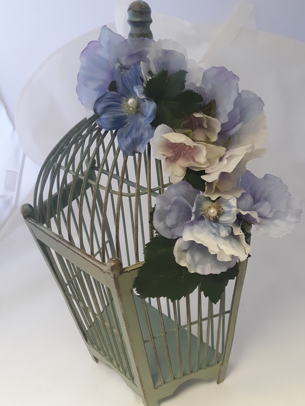 $115 Green Metal Bird Cage W/ Flowers ..cottage. Farmhouse